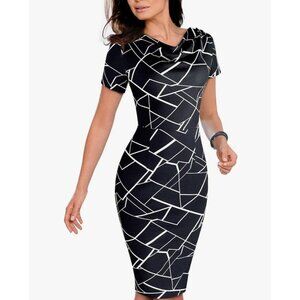 Veljie Women's Dress Bodycon Pencil Cowl Neck Black White Size 4